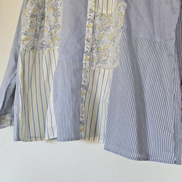 J. Jill Womens Floral Patchwork Button Up Blouse Size L Eyelet - Picture 4 of 9